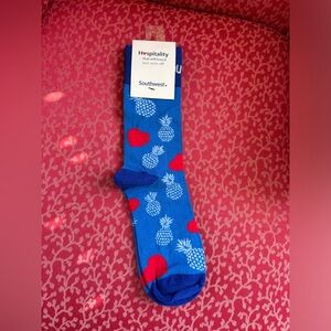 Southwest Hospitality Socks, Hearts & Pineapple Print, Blue & Red